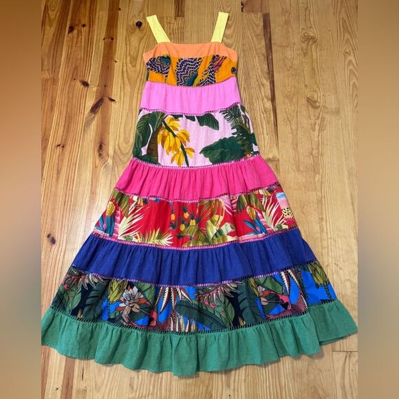 Farm Rio Rainbow Mixed Prints Maxi Dress Women’s Size Small Colorful Tropical - Picture 4 of 14